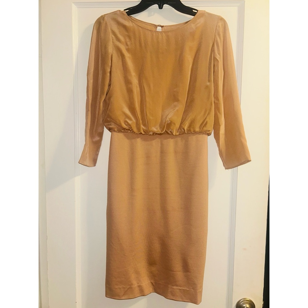 Moschino Cheap And Chic Long Sleeve Career Tan Dress Small Silk